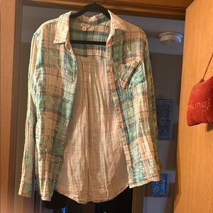 Plaid Button Down Shirt in Green and Cream